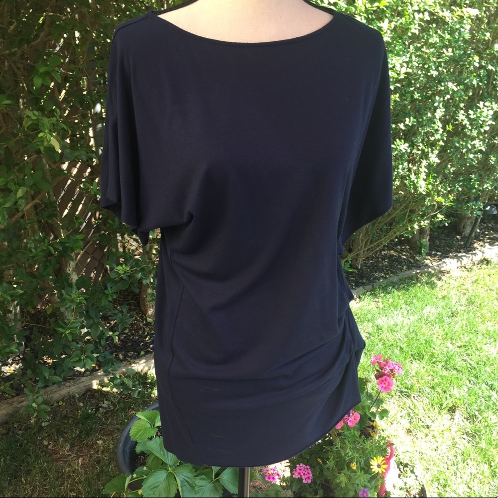 gender bias navy side ruching top, S